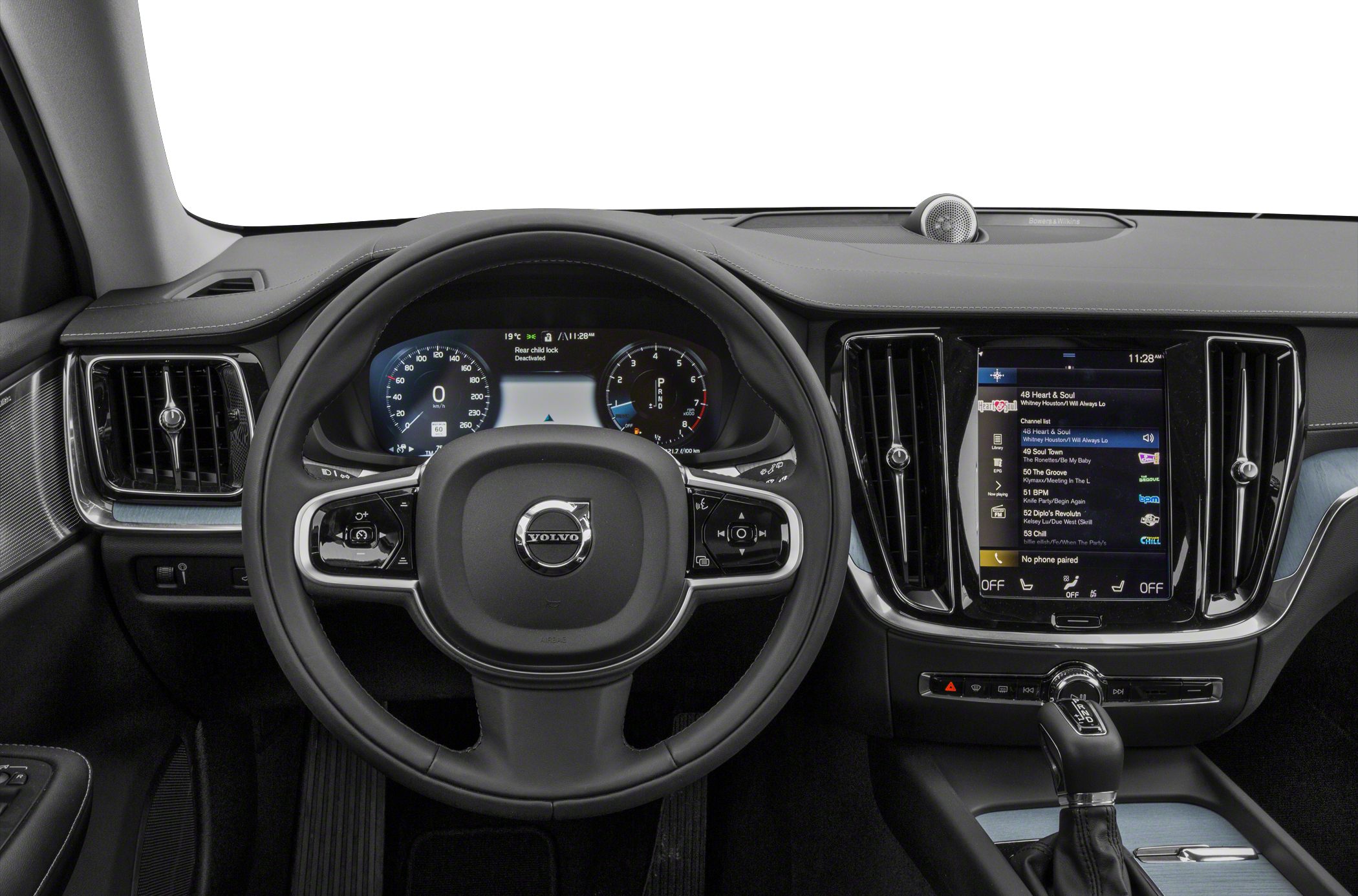 Digital instrument cluster and large touchscreen infotainment system.