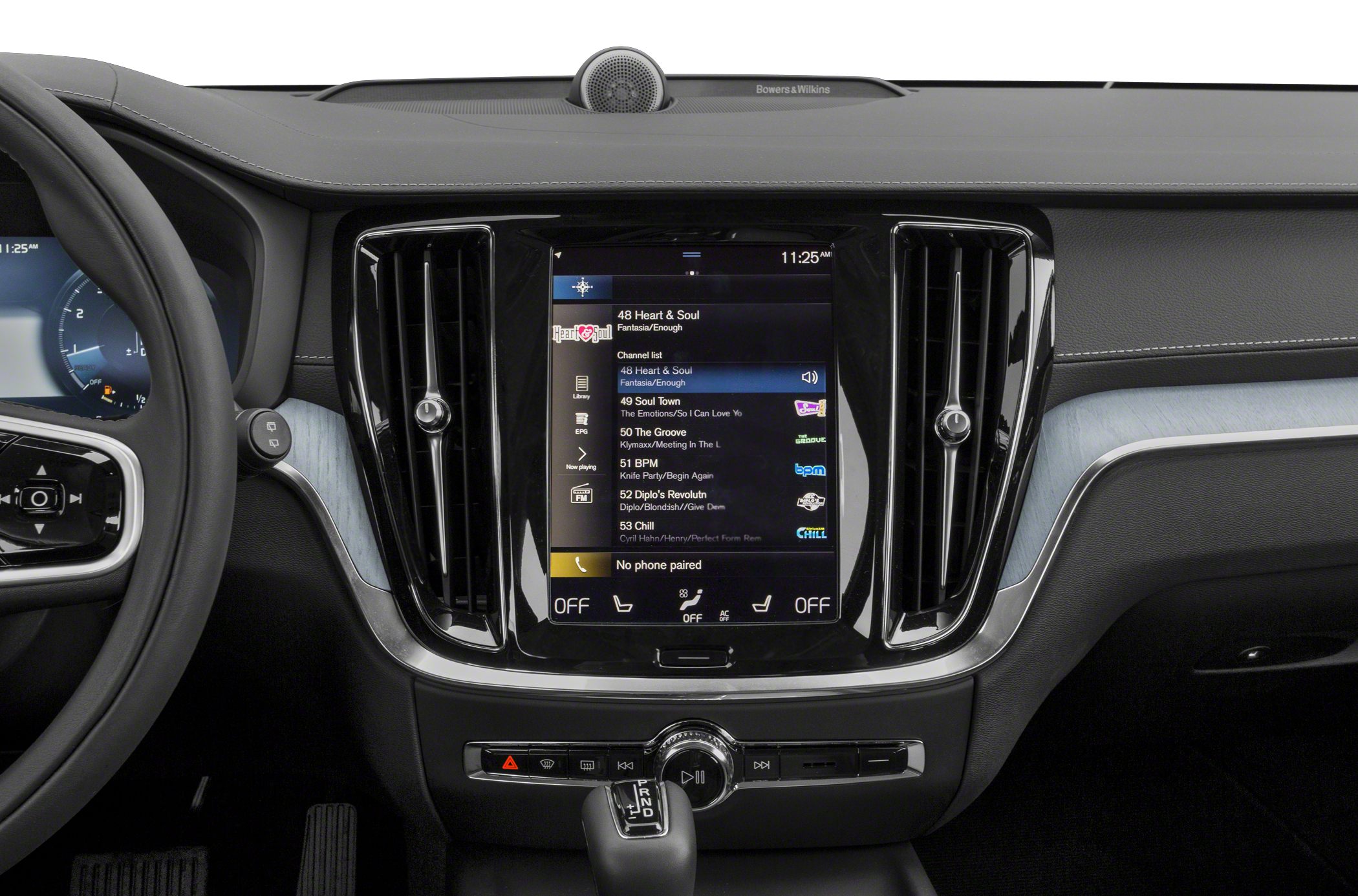 Touchscreen infotainment system and dashboard with climate and sound controls