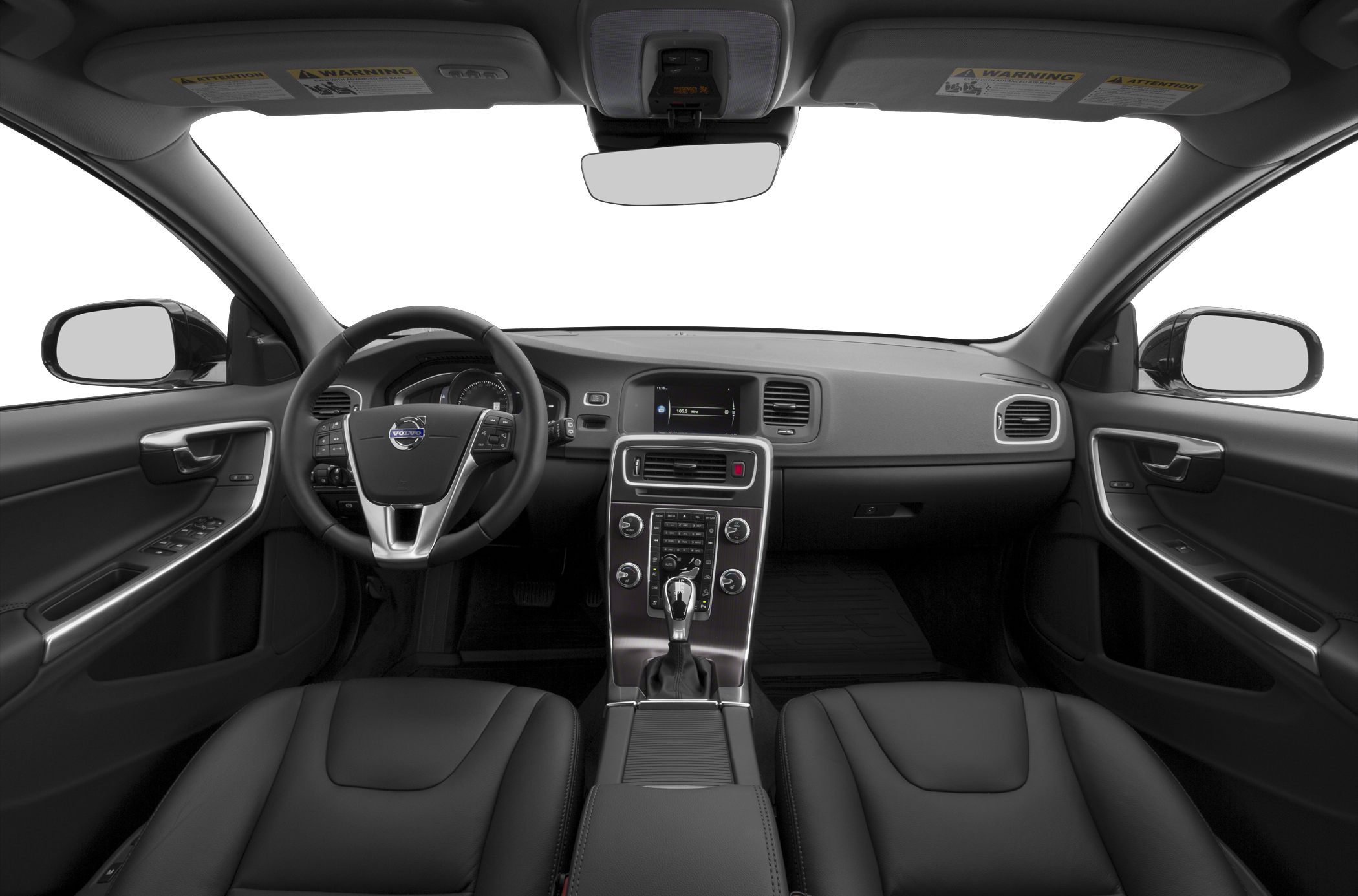 Car interior with dashboard and steering wheel