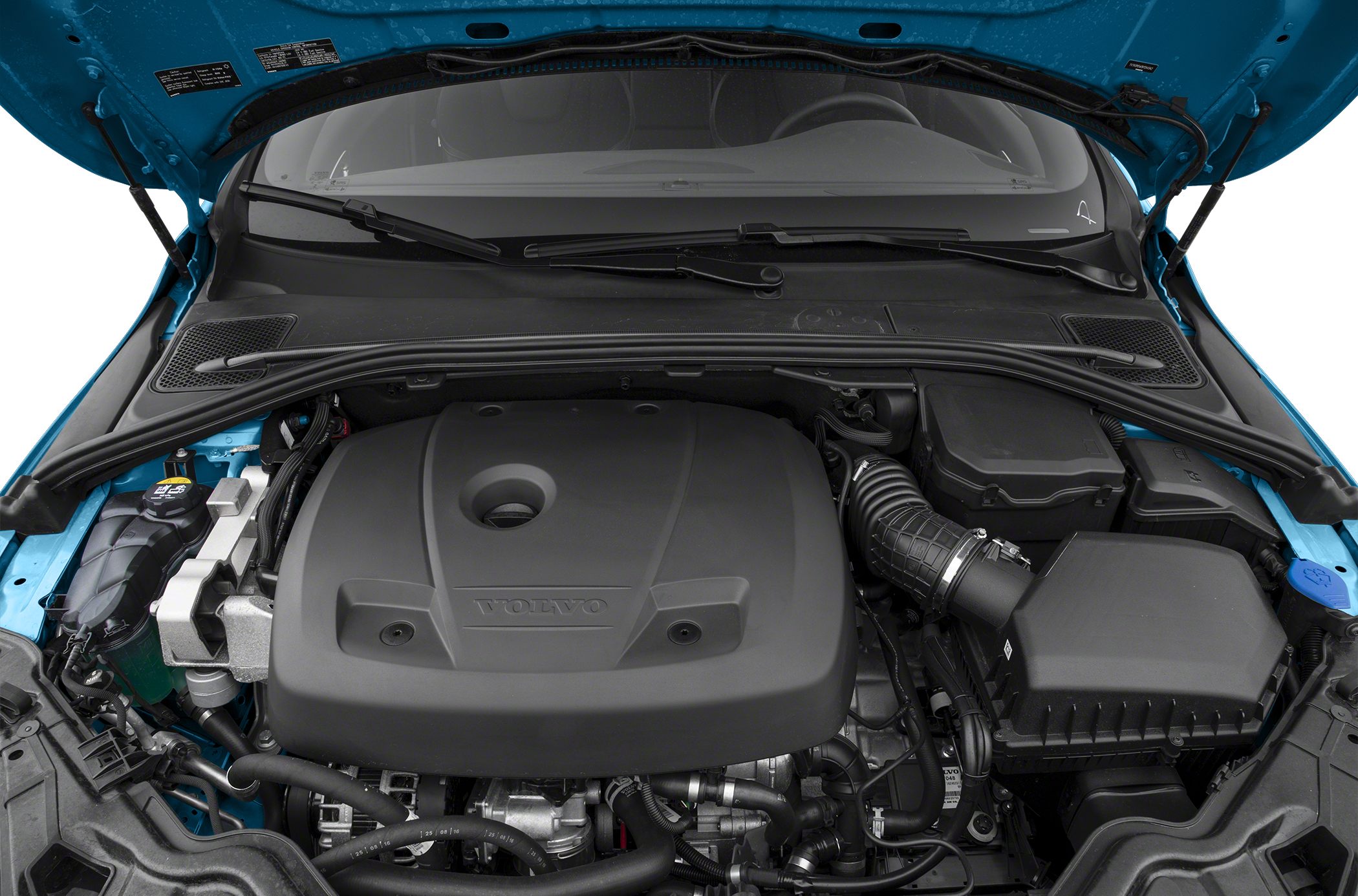 Engine bay with large modern engine cover and component layout