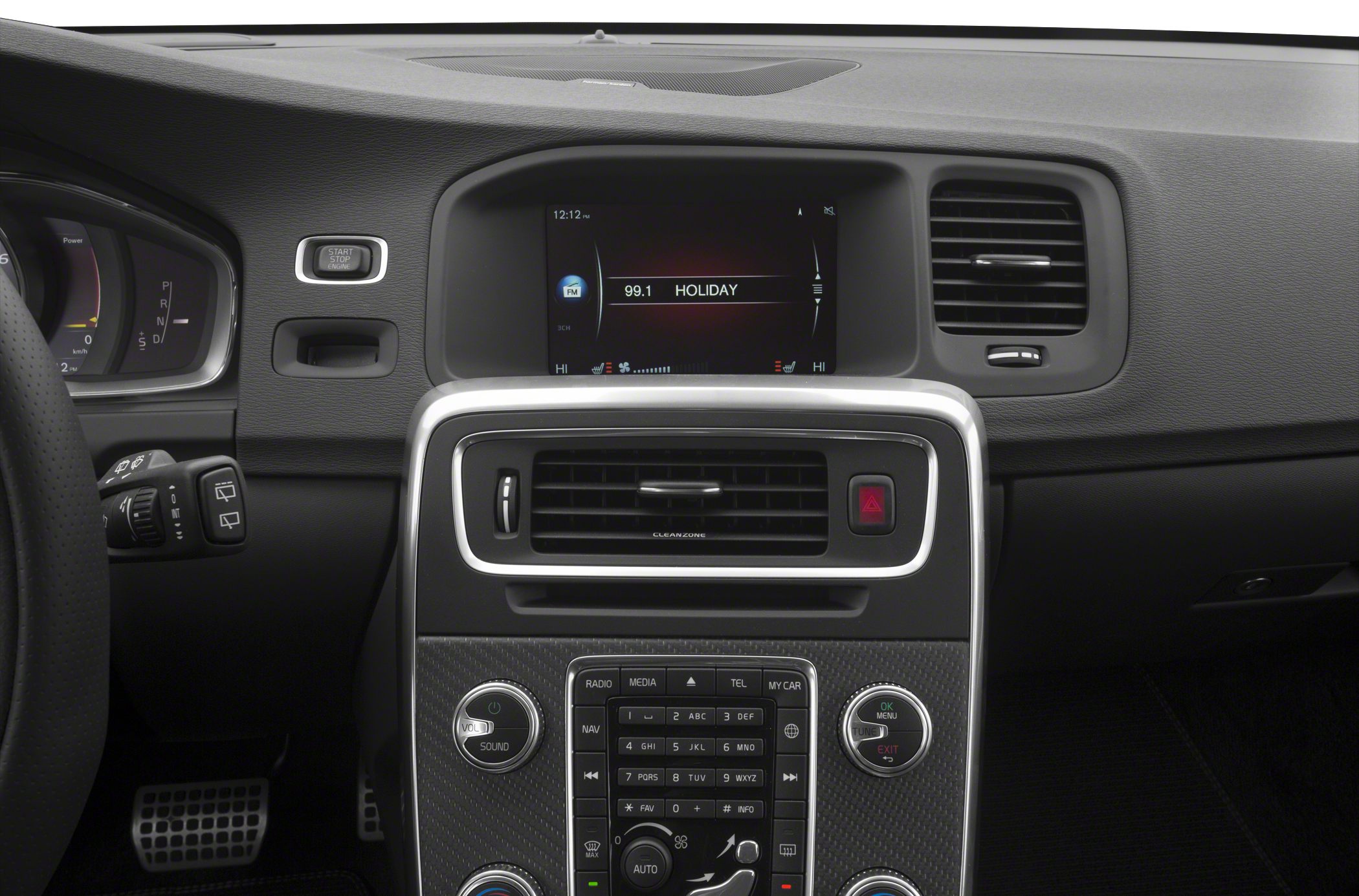Car dashboard with infotainment screen and control panel