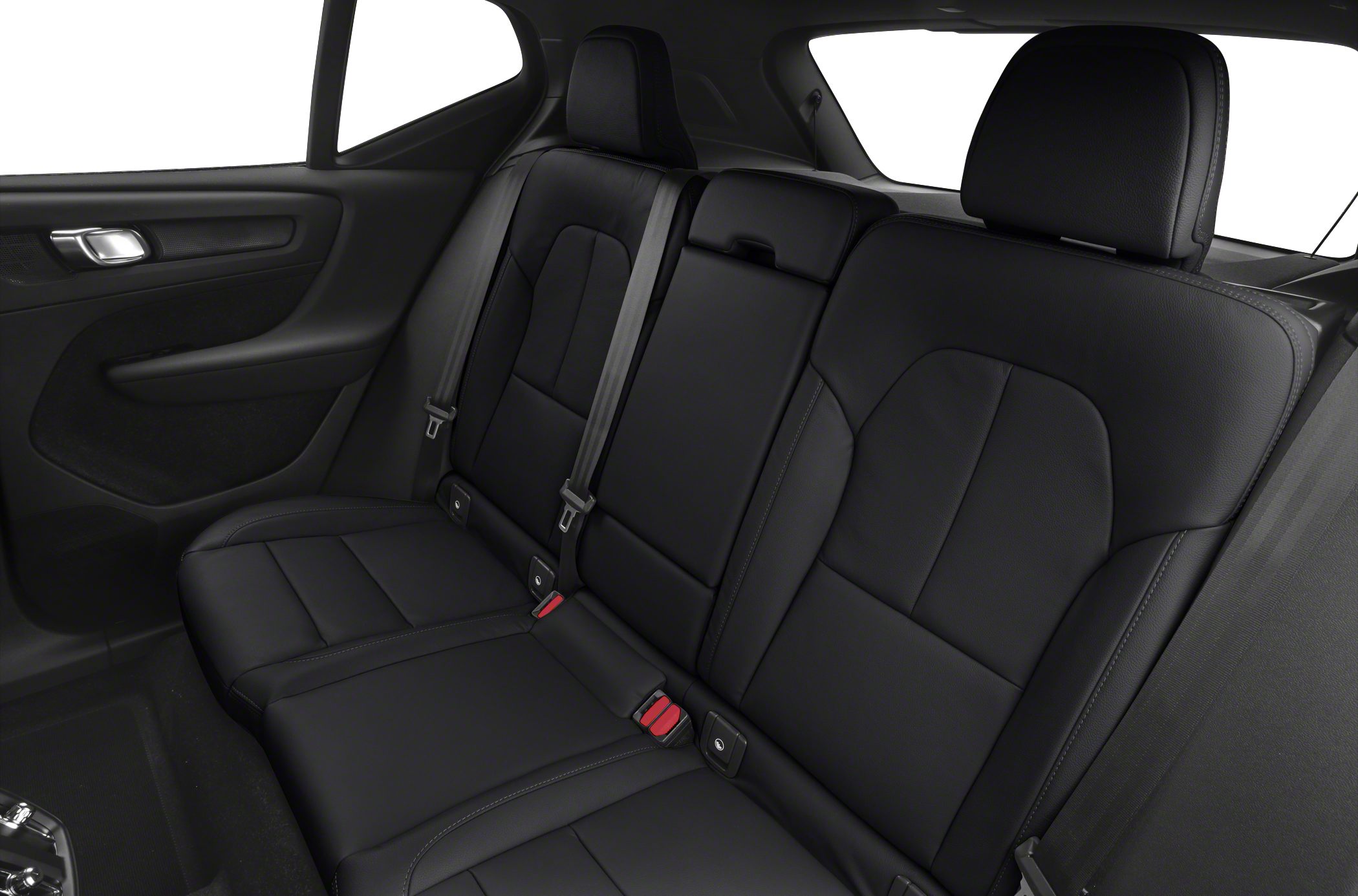 Black leather rear seats with seat belts and headrests