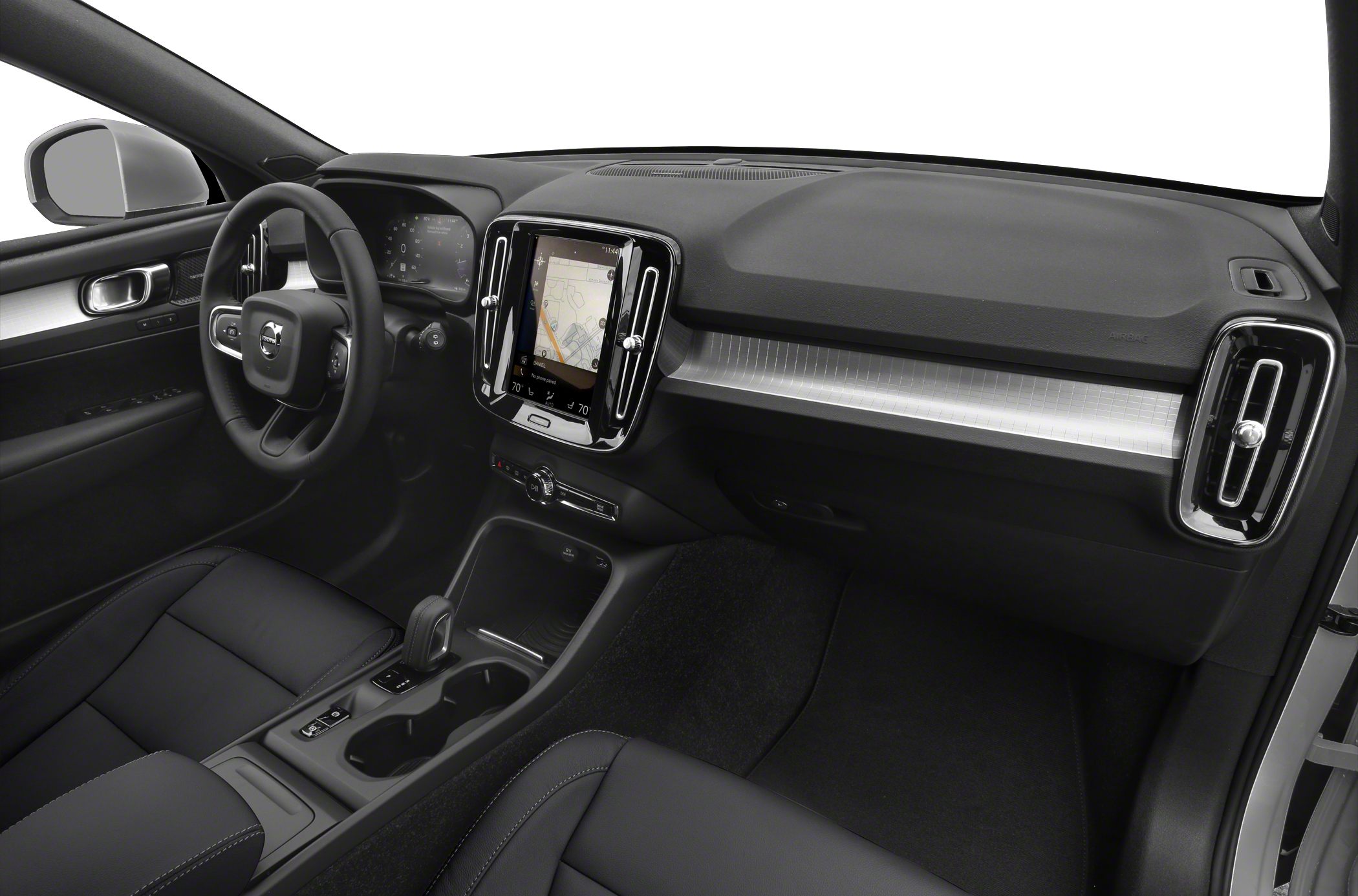 Digital instrument cluster and central touchscreen in modern car interior