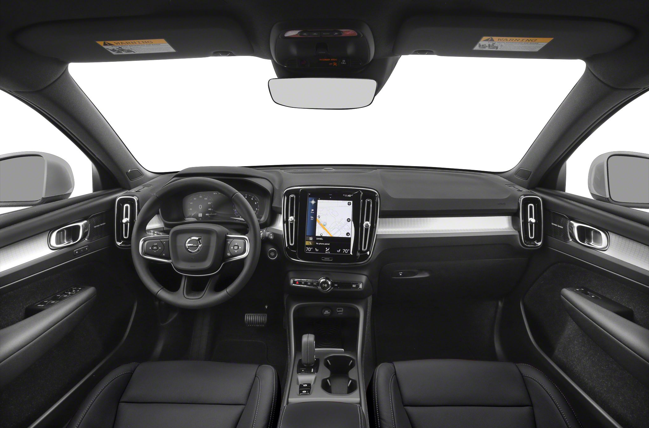 Dashboard with touchscreen display and multifunction steering wheel