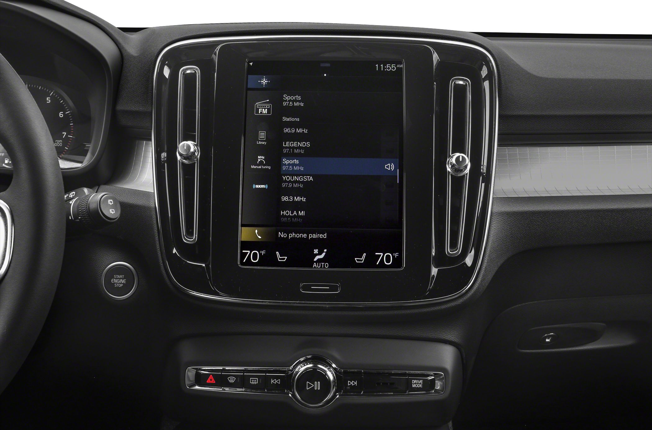 Center console with touchscreen display and climate controls