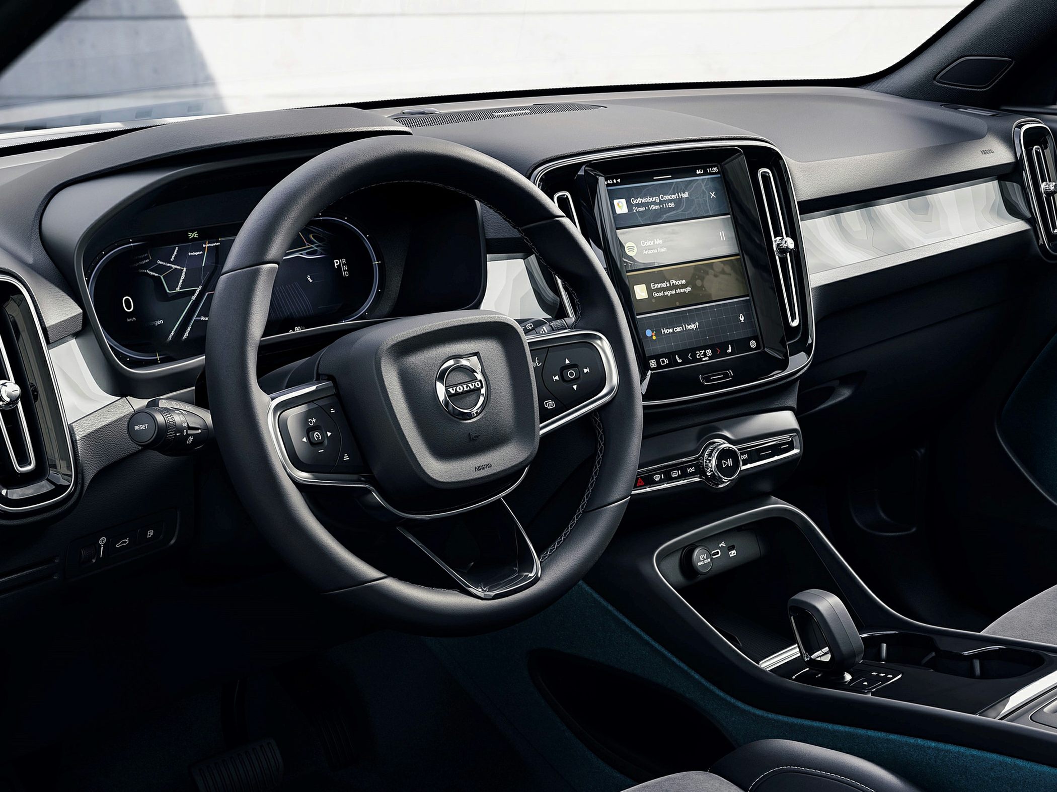 Digital instrument cluster and touchscreen infotainment in modern car interior