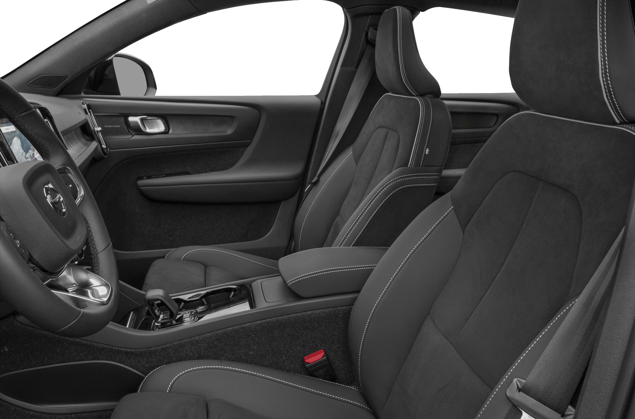 Ergonomic electric SUV front seats with stitched upholstery and modern controls