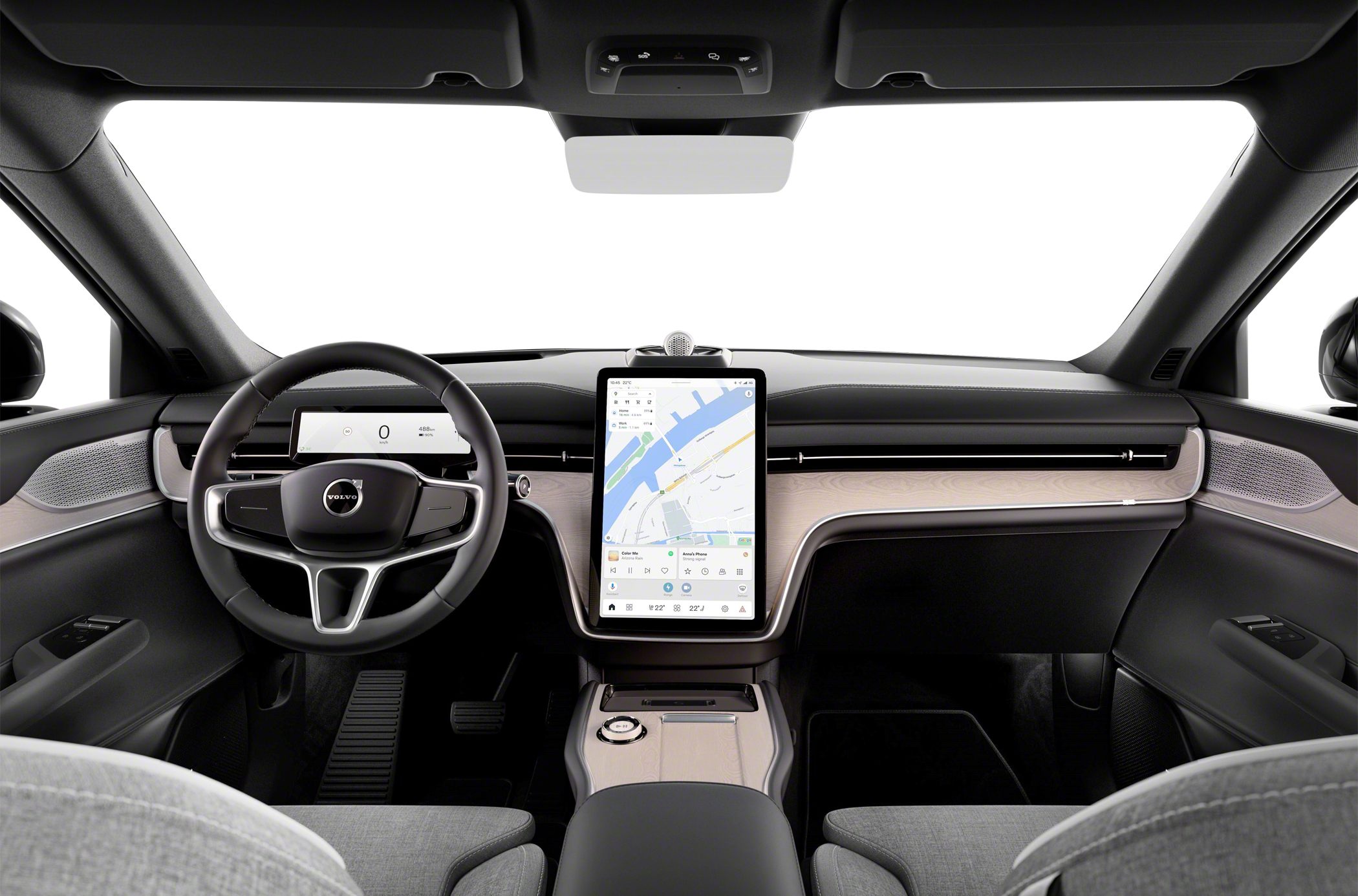 Interior with large vertical touchscreen and digital instrument cluster