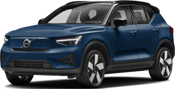 Front and side view of a compact electric SUV with distinctive headlights and sleek design.
