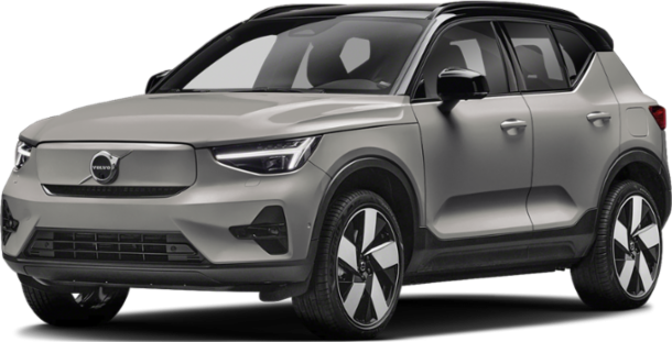 Sleek electric SUV front and side view with LED headlights and aerodynamic design