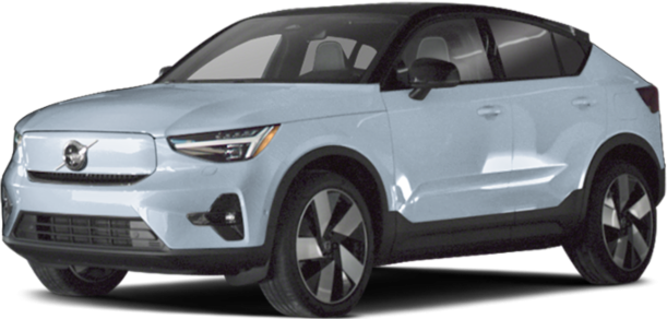 Front three-quarter view of sleek electric SUV with aerodynamic profile and black roof.