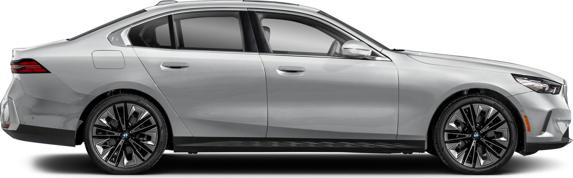 Silver luxury sedan with black dual-spoke alloy wheels