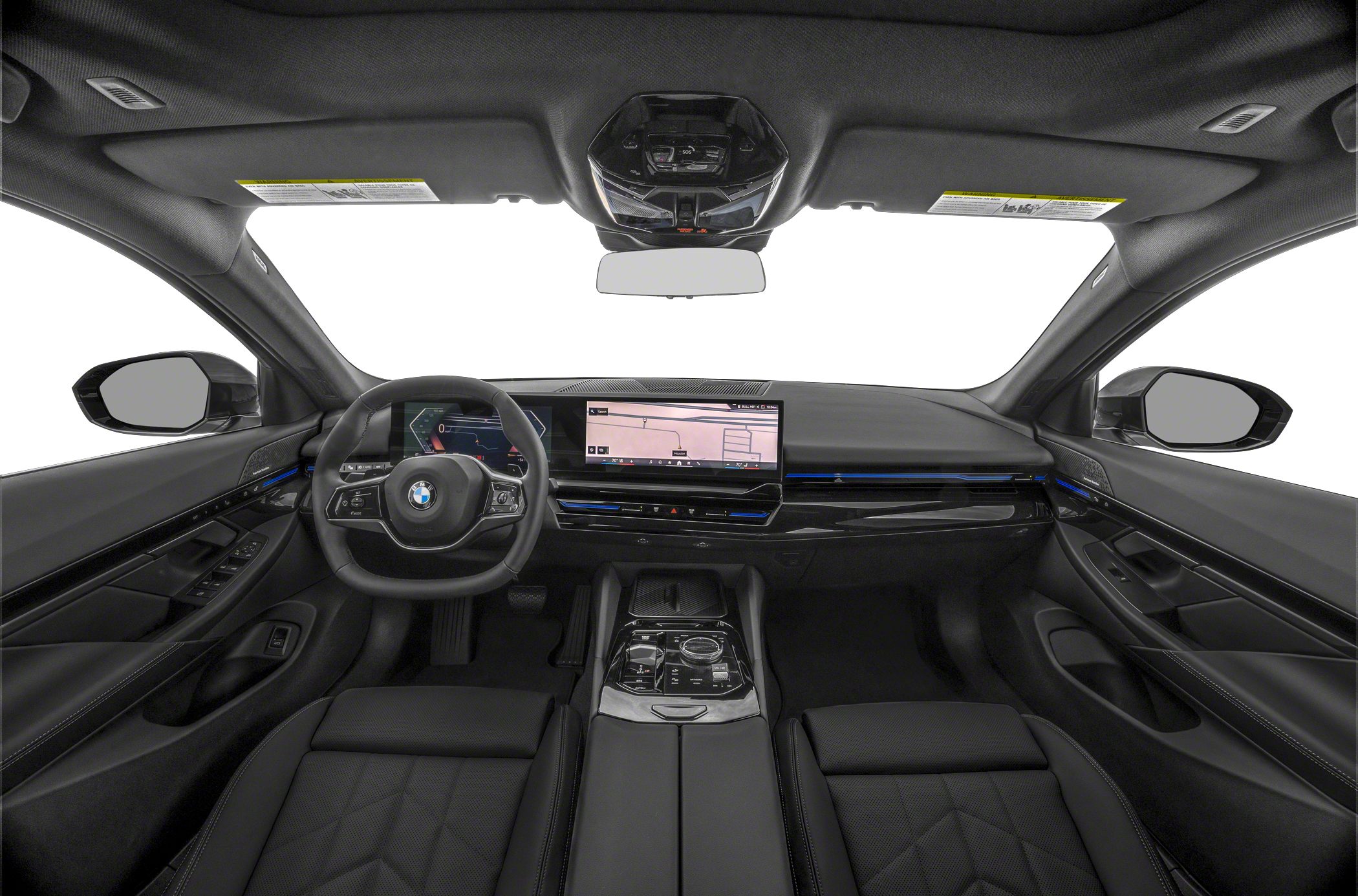 Digital instrument cluster and touchscreen infotainment in sleek sedan interior