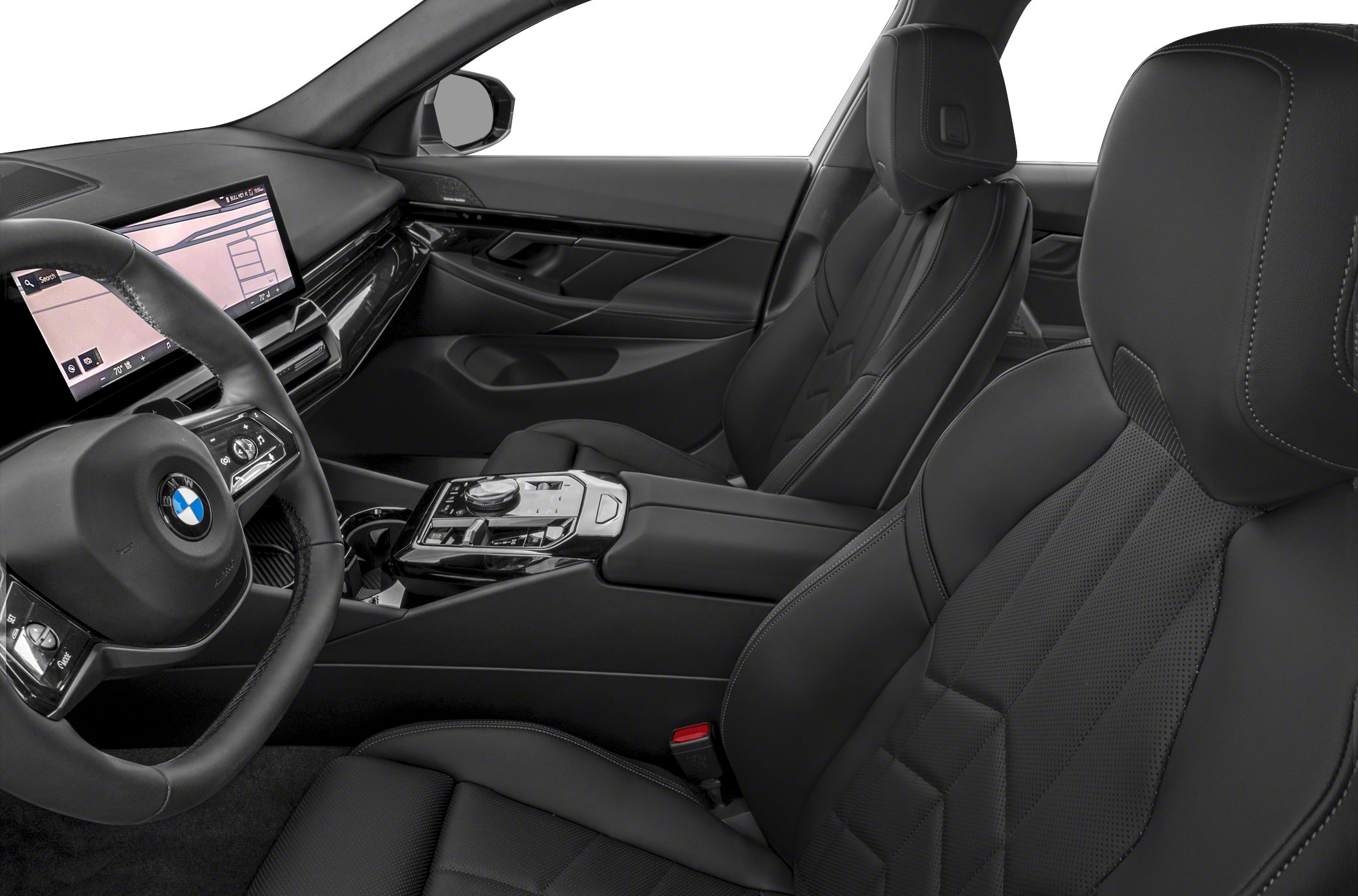 Digital dashboard and leather seats inside modern sedan