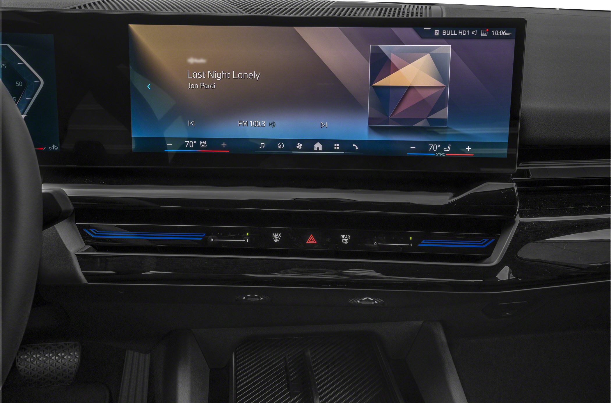 Dual digital screens with infotainment and touch-sensitive climate controls
