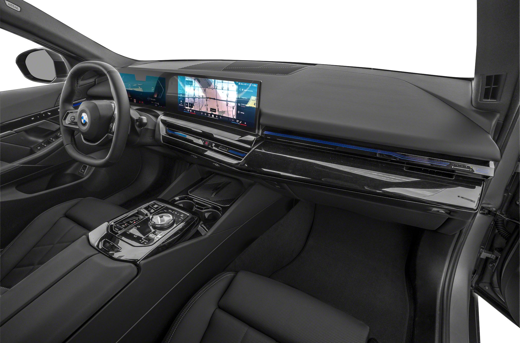 Dual digital displays and sleek center console with controls