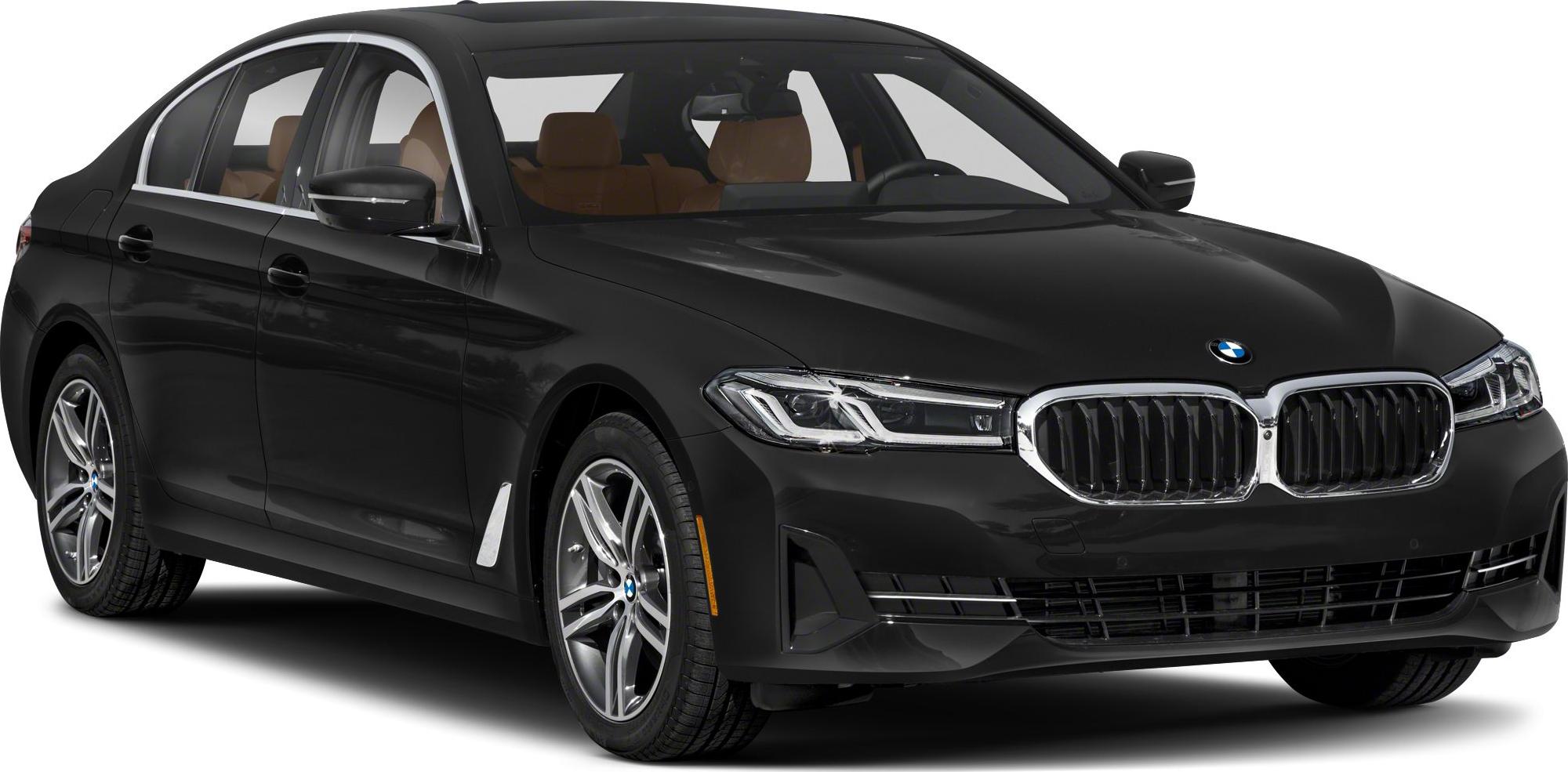 Black 5 Series Sedan front and side view with kidney grille and LED headlights