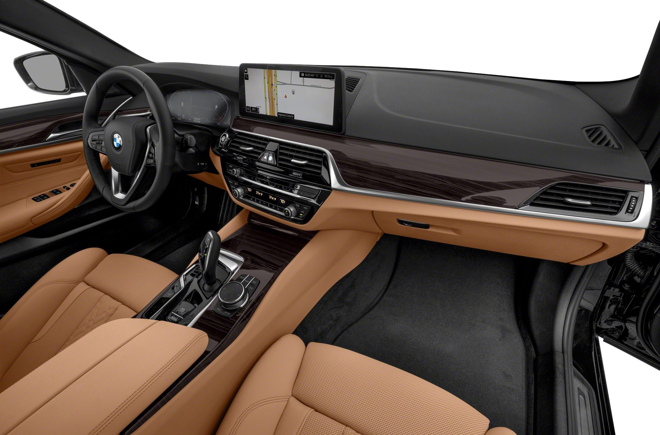 Luxury car interior with digital dashboard and infotainment console