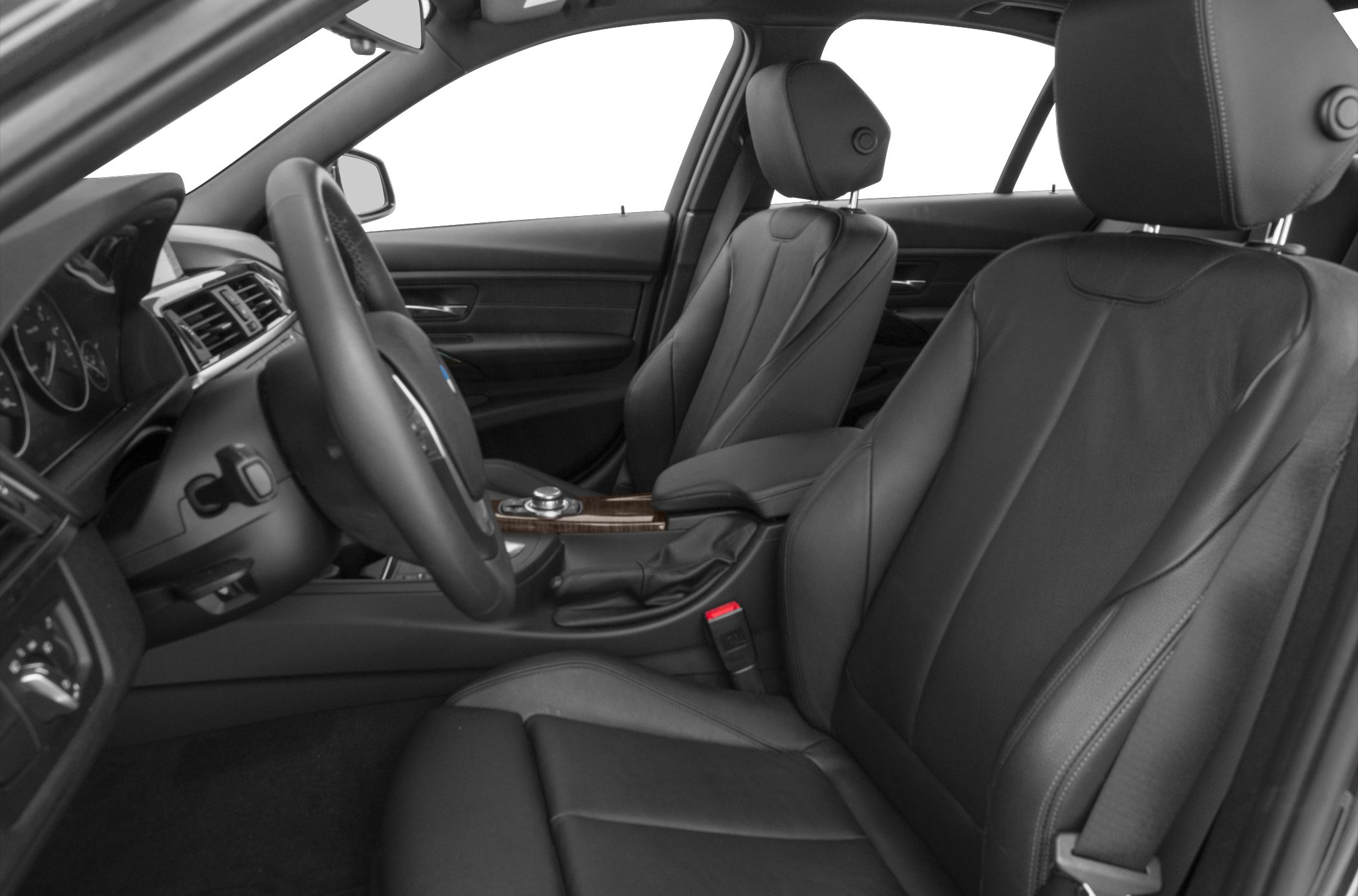 Leather seats and dashboard with center console in luxury car interior