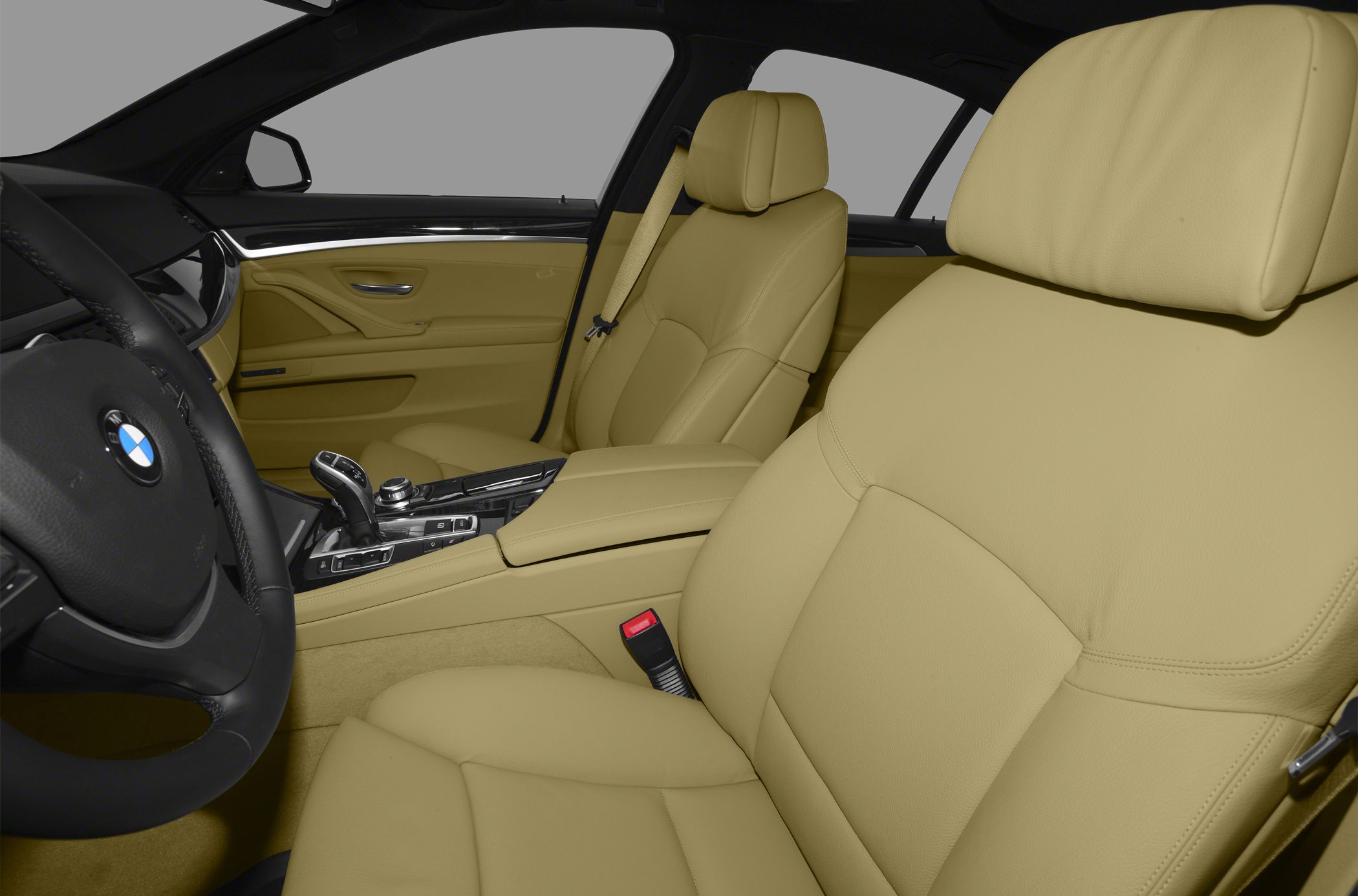 Beige leather seats and modern center console with gear selector