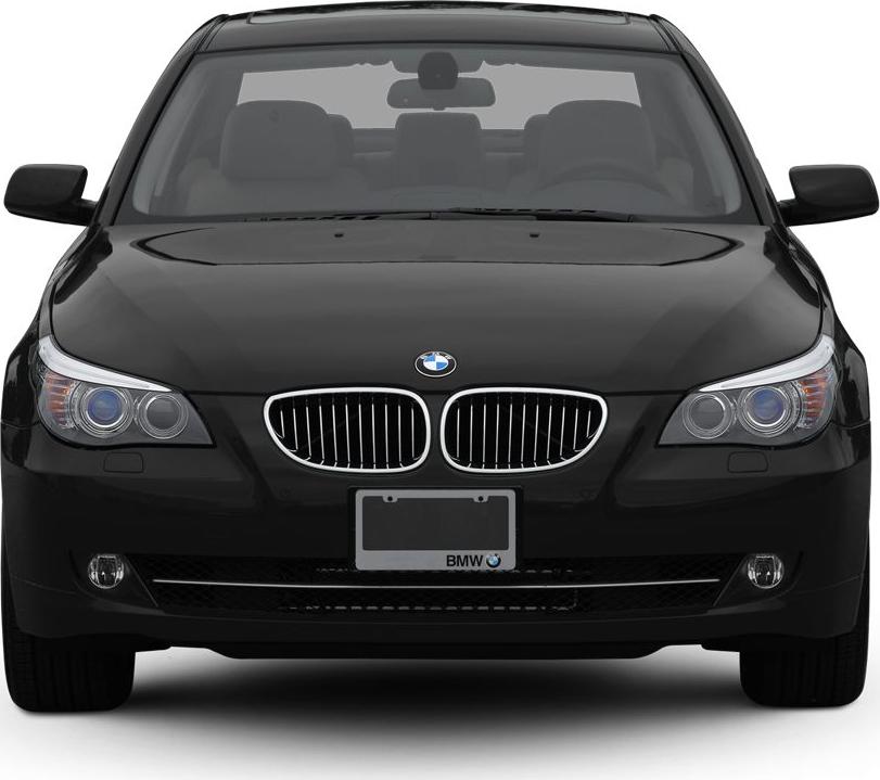 Front view showing kidney grille and dual round headlights.