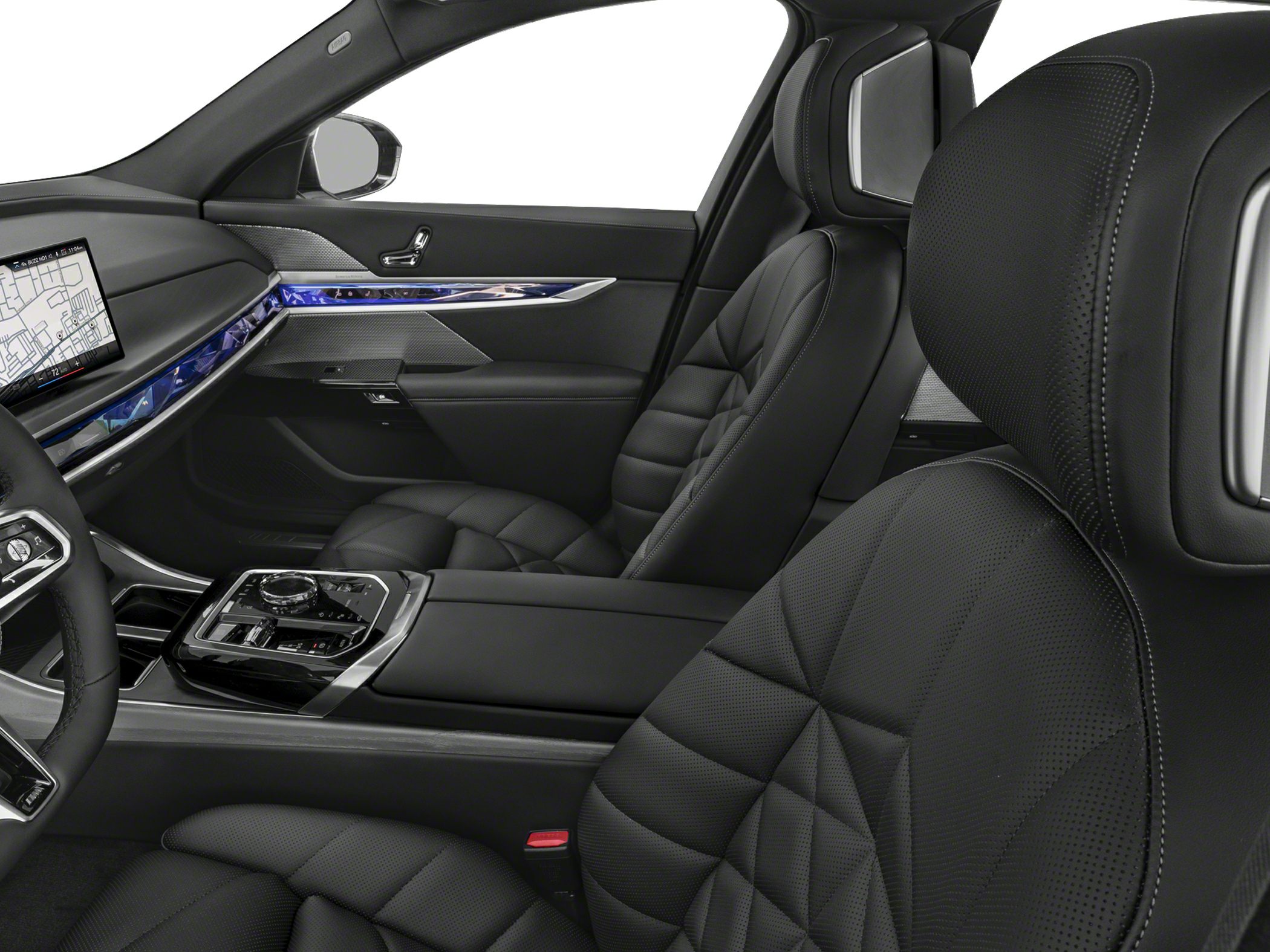 Quilted black leather seats with advanced digital control panel and infotainment screen