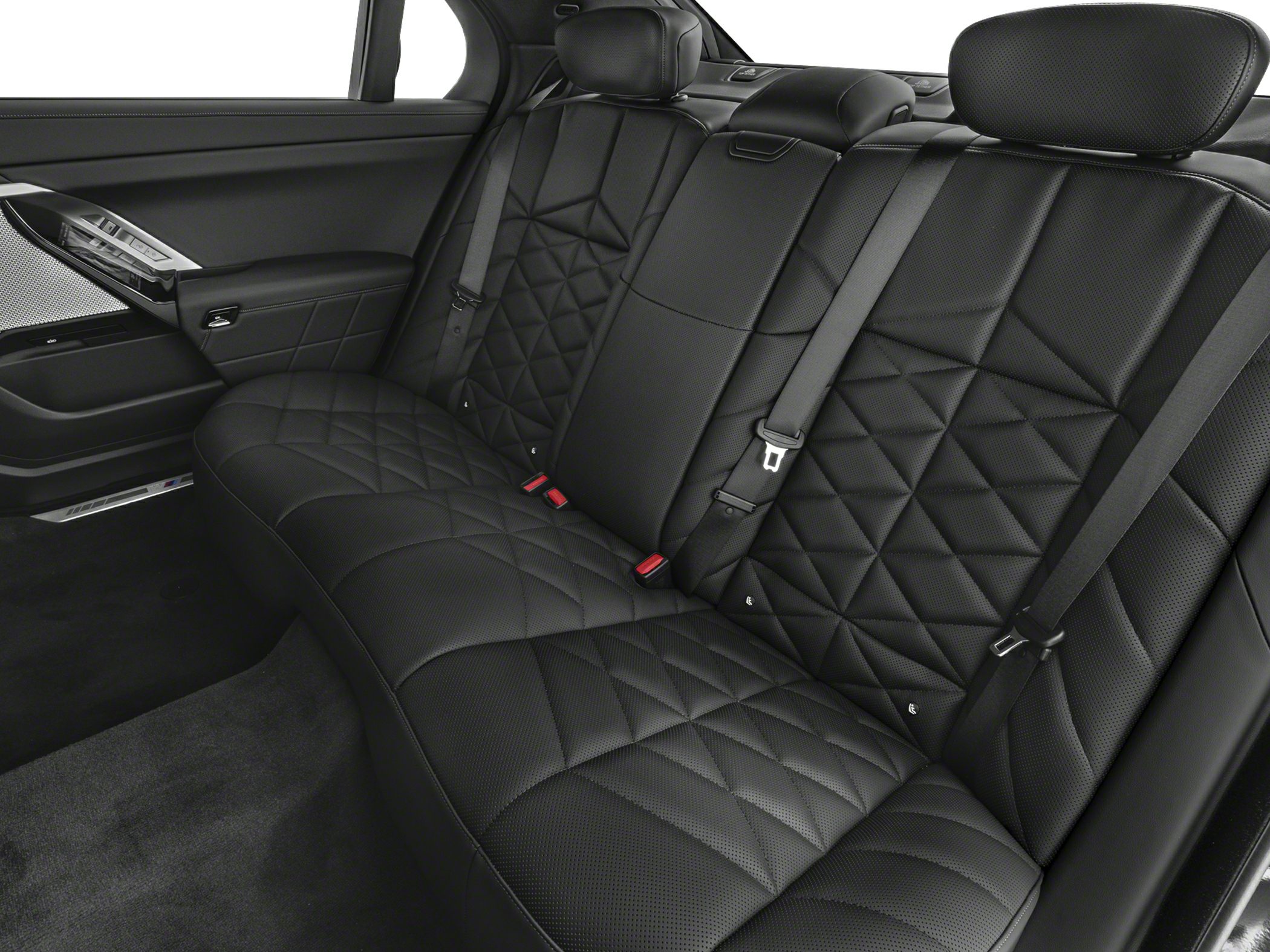 Luxury black quilted leather rear seats with integrated headrests and seat belts