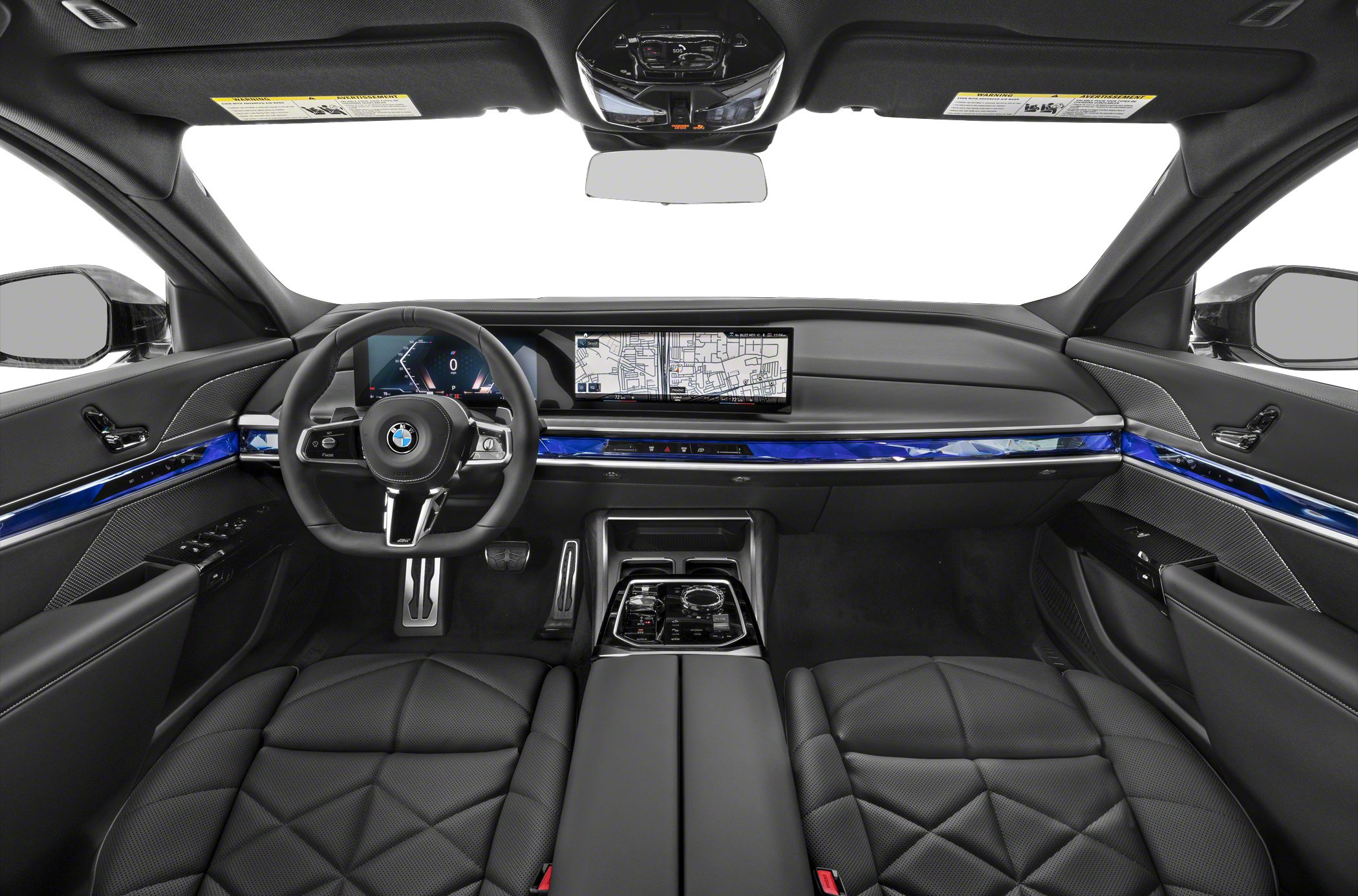 Luxury interior with dual digital displays and quilted leather seats.