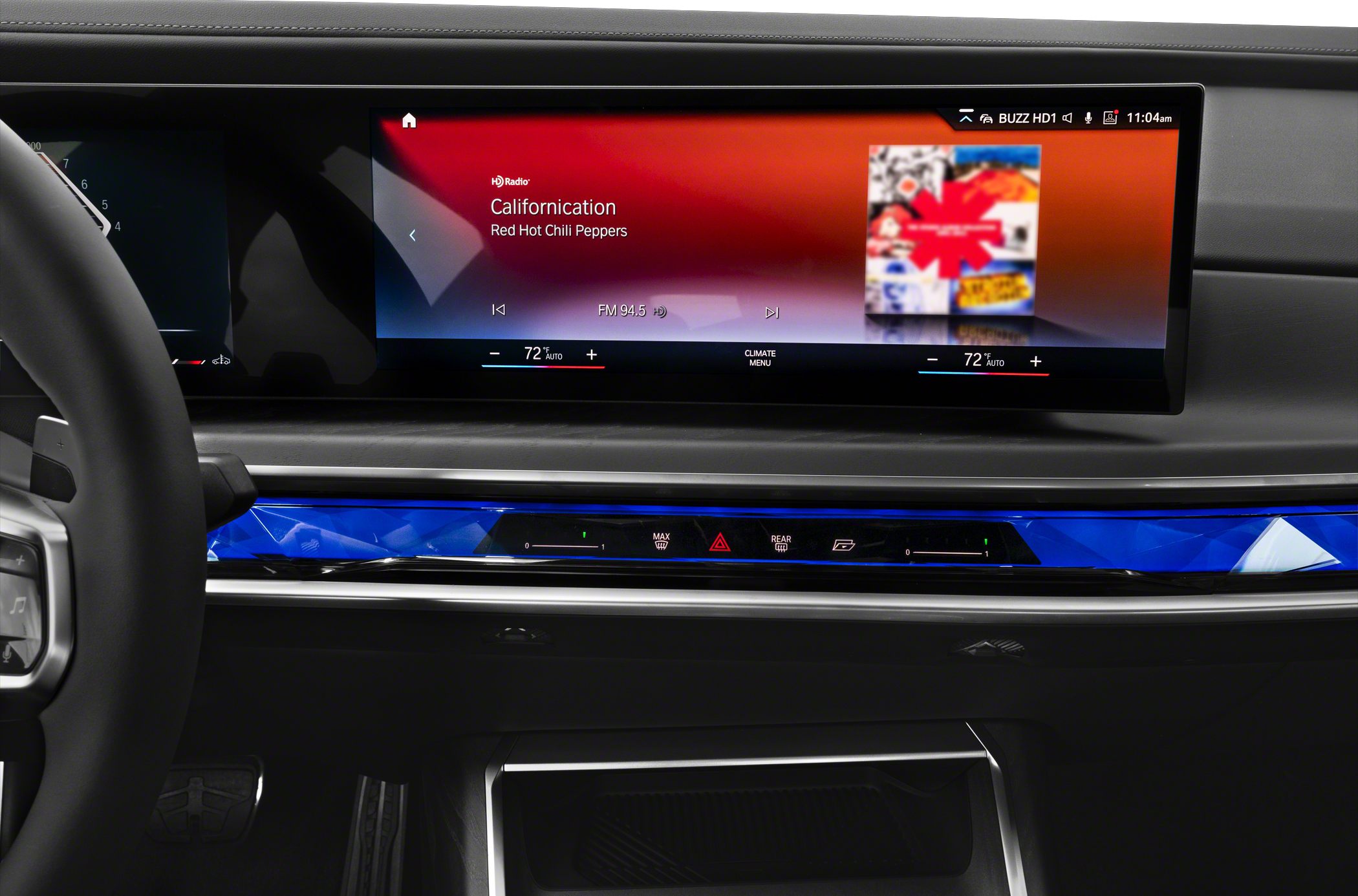 Digital dashboard and climate control touch panel with ambient lighting