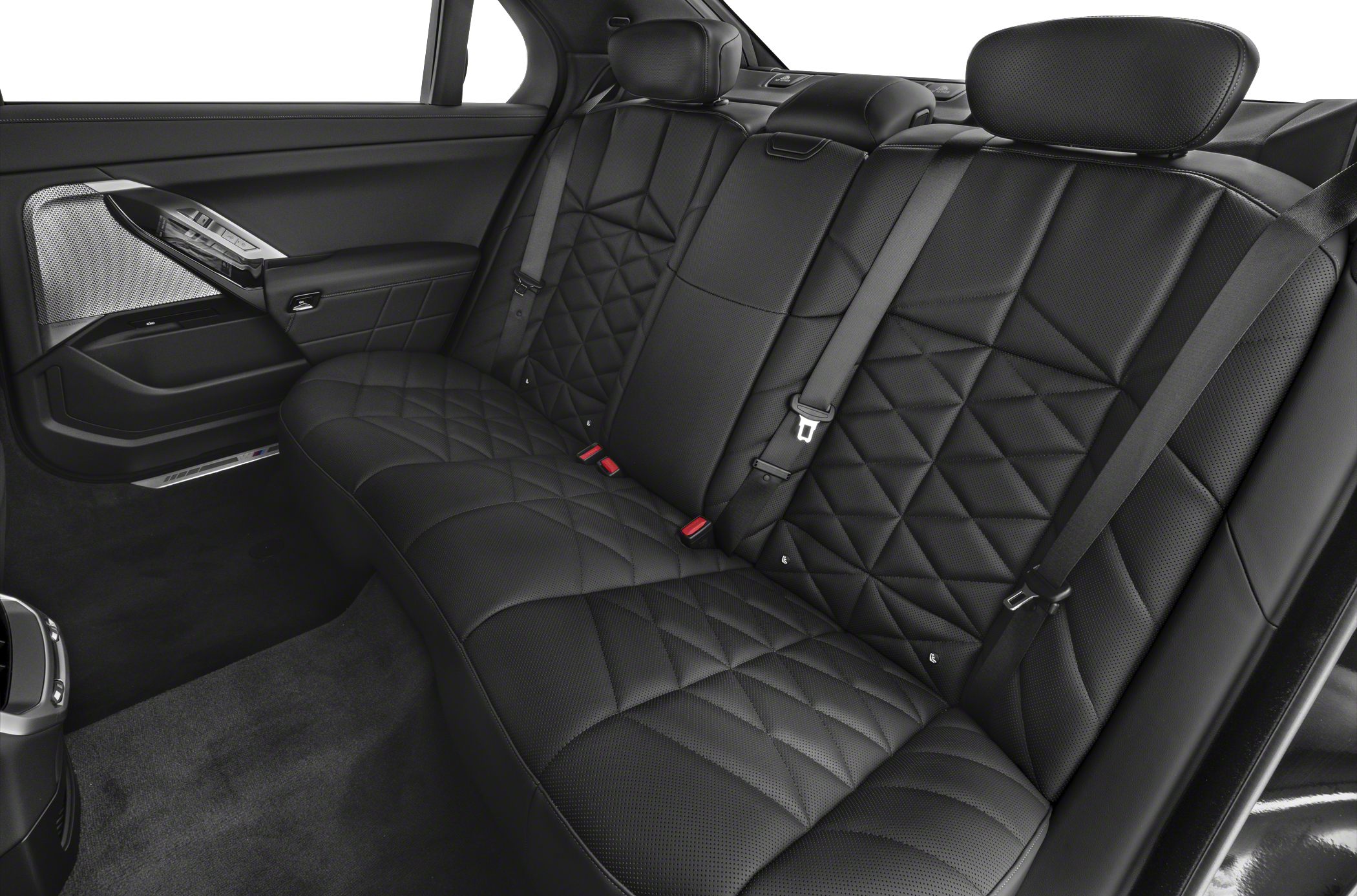Rear seat interior with quilted black leather upholstery and premium detailing