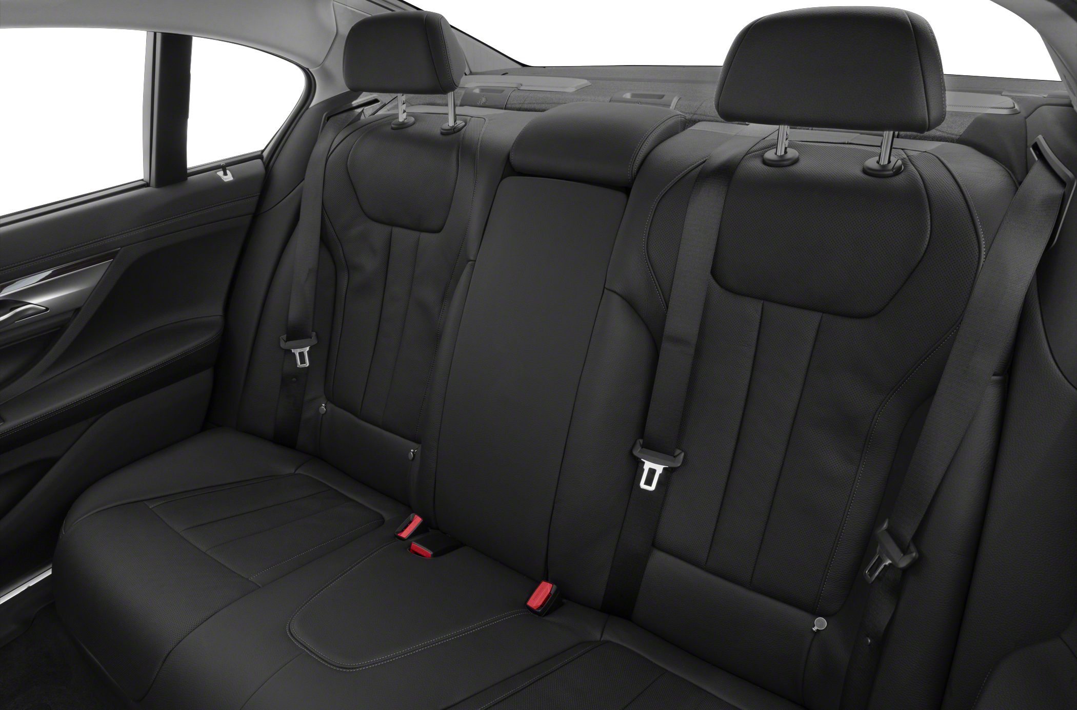 Black leather rear seats with headrests and seatbelts