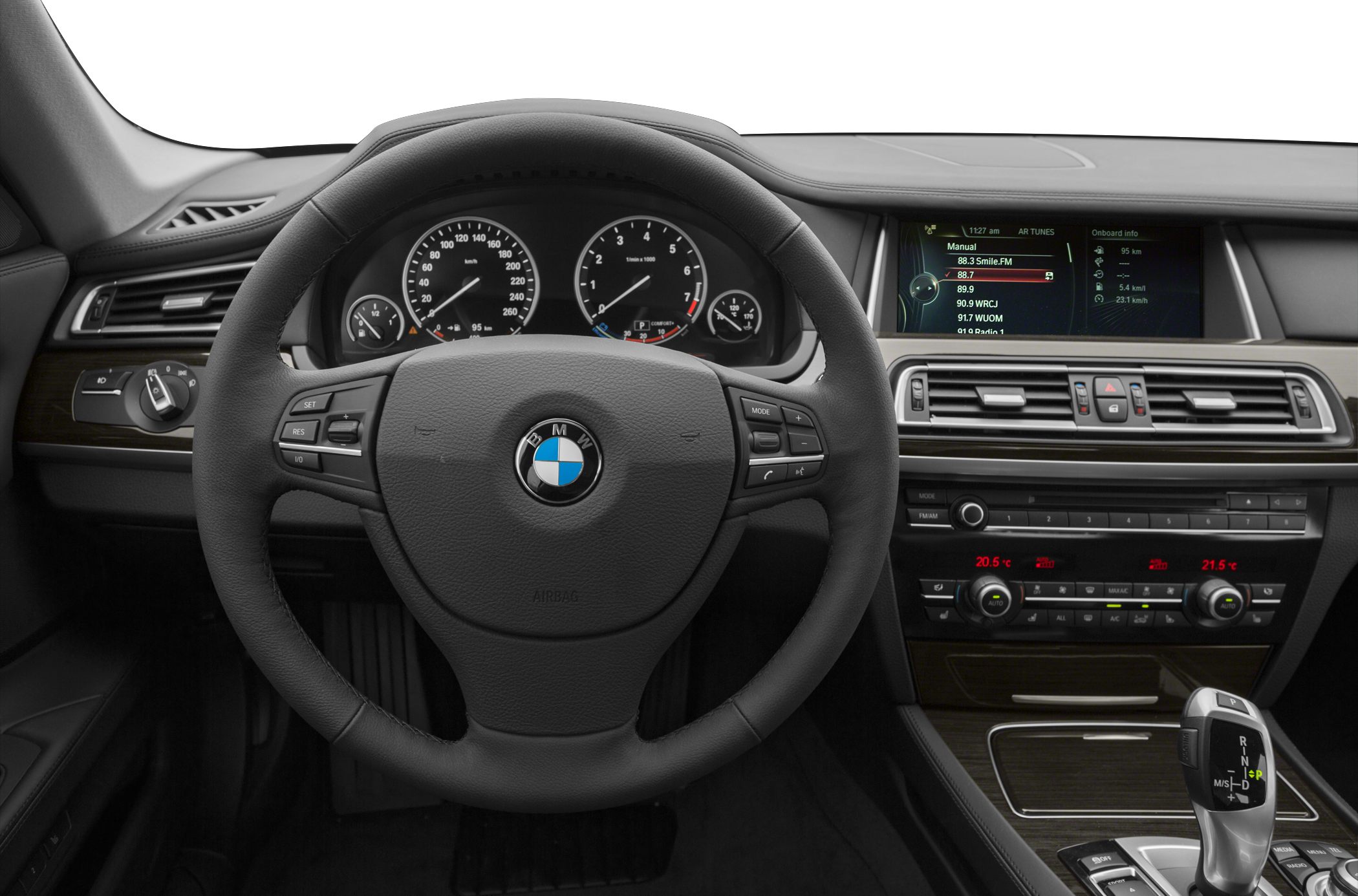 Modern luxury dashboard with multifunction steering wheel and digital infotainment display