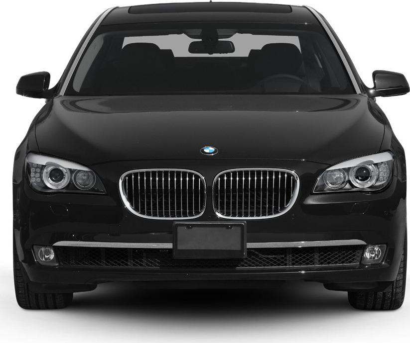 Front view with kidney grille and headlights