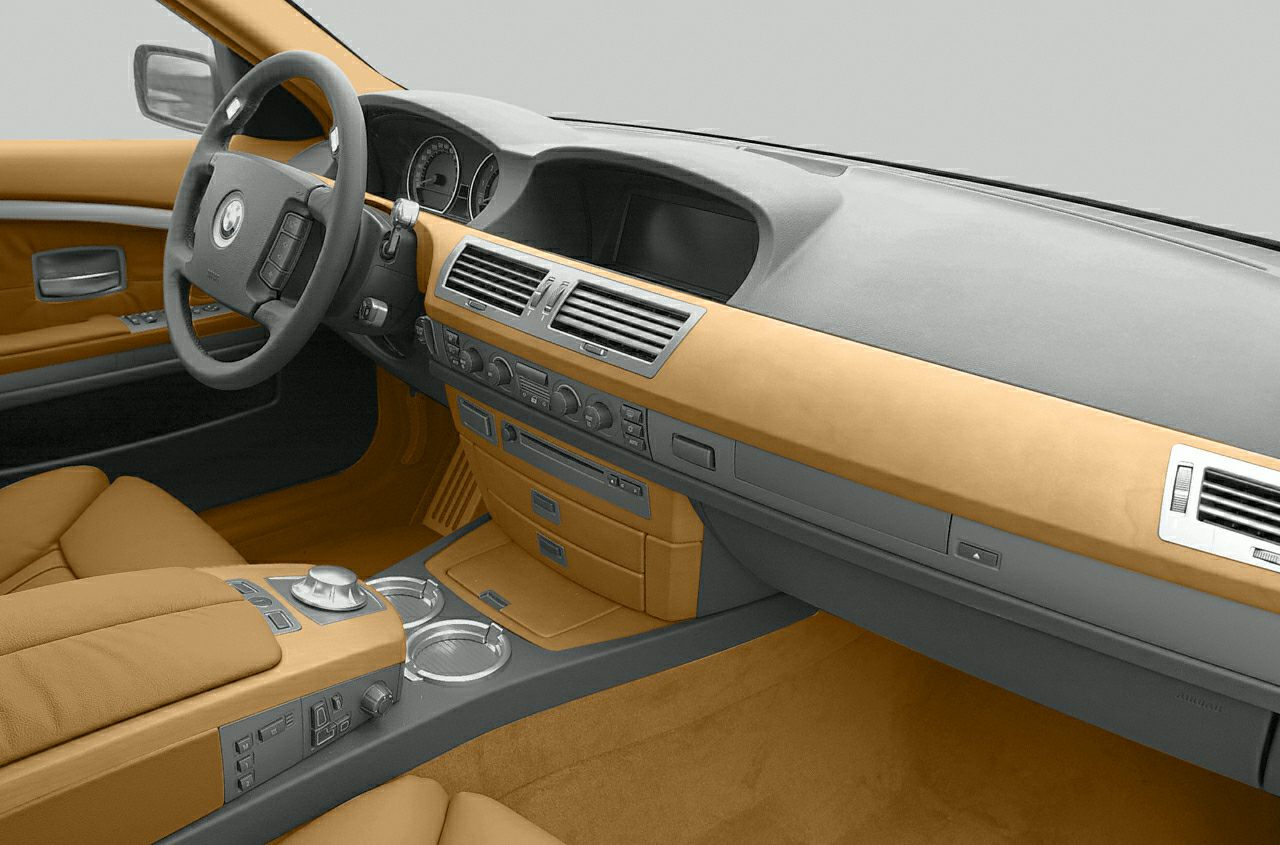 Tan leather interior with dashboard and control panel