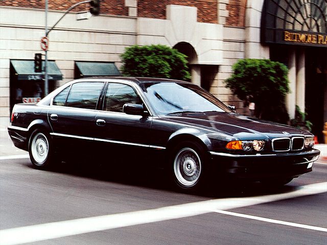 Black luxury sedan with elongated body and classic BMW styling