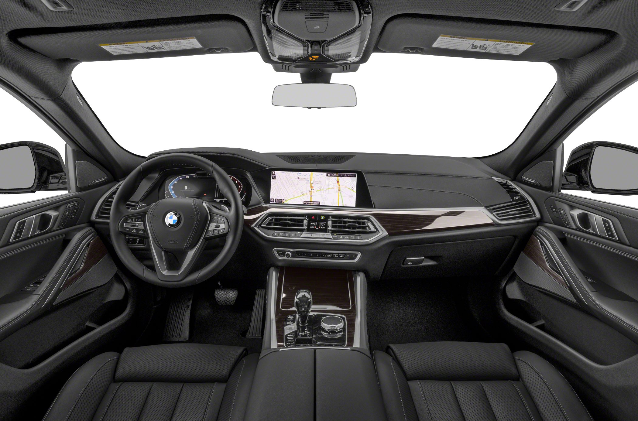 Luxury dashboard with navigation screen and multifunction steering wheel