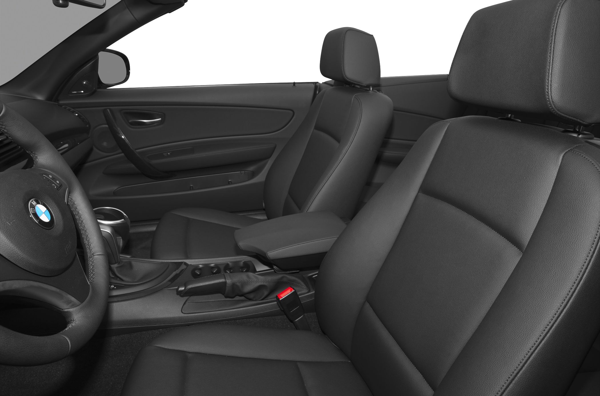Black leather seats and convertible cabin interior details