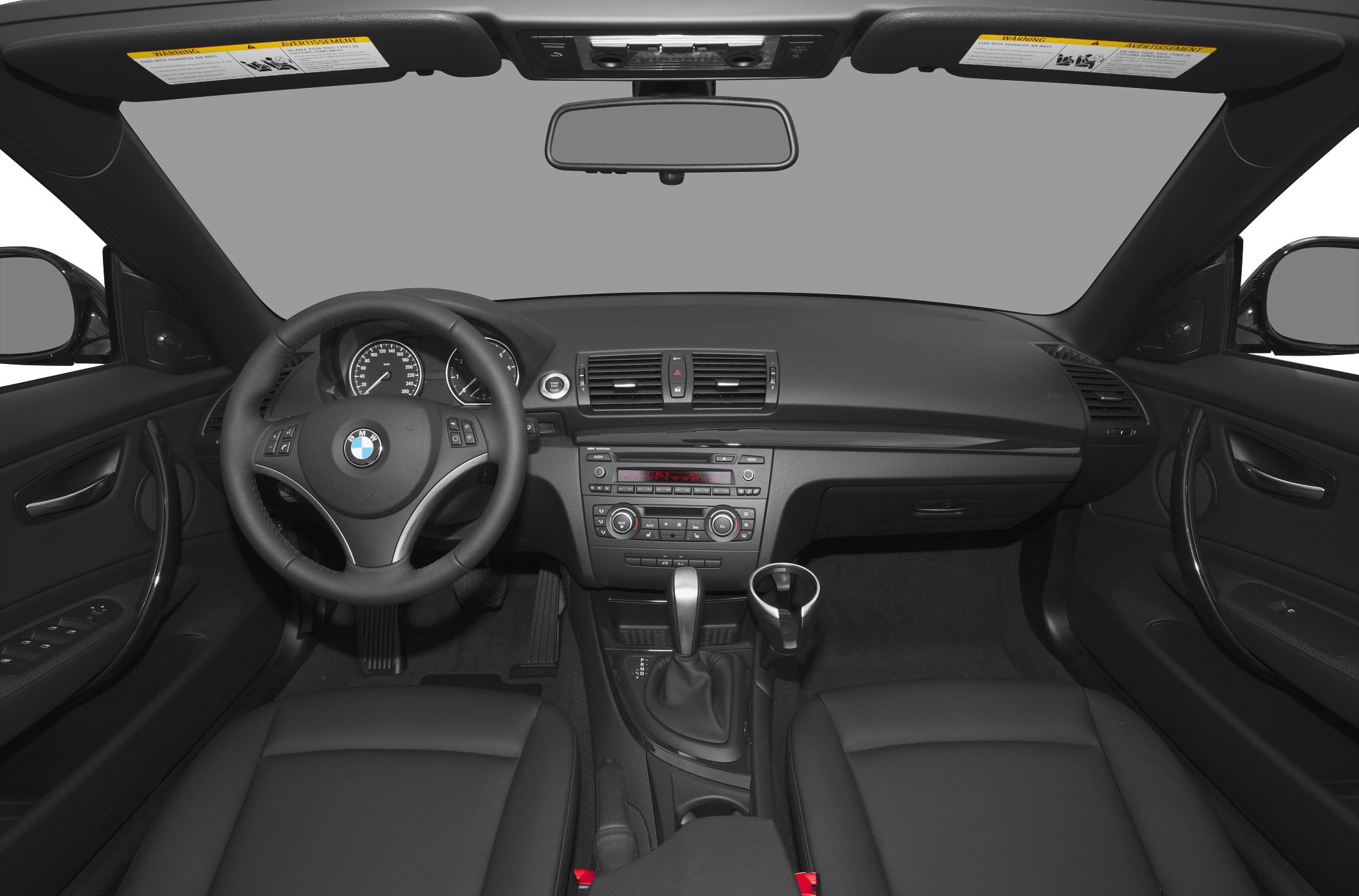 Dashboard and steering wheel interior with center console and automatic gear shift