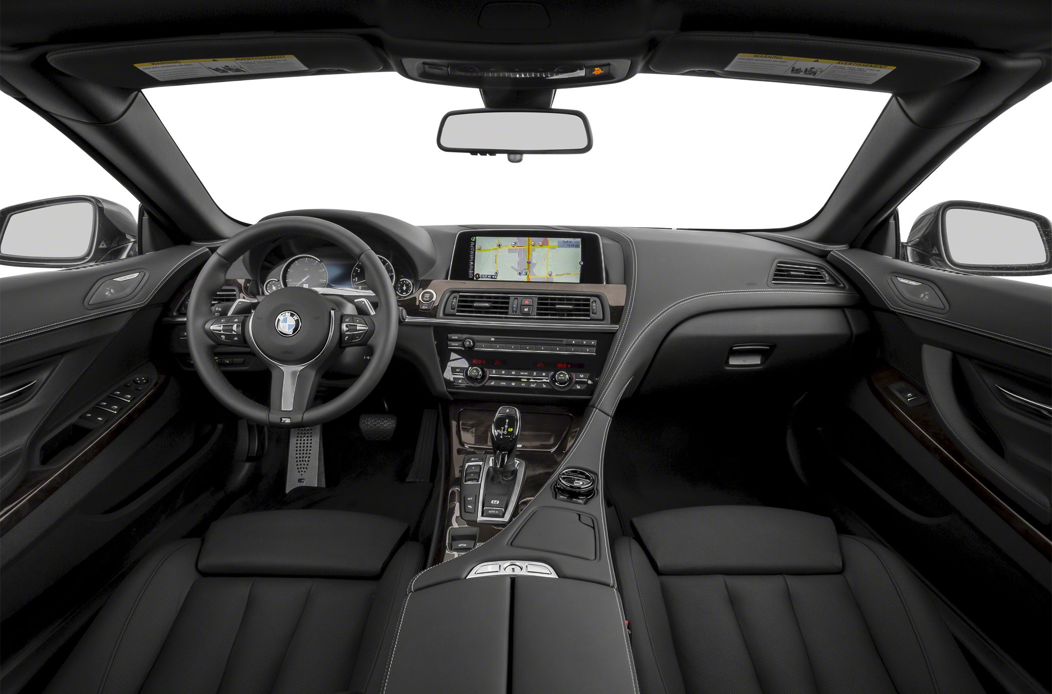 Interior dashboard, steering wheel, and infotainment system