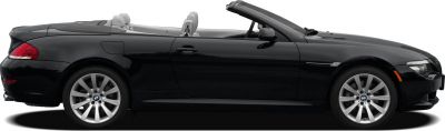 Side profile of black convertible with alloy wheels and open roof