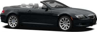 Side profile of a sleek luxury convertible with open roof