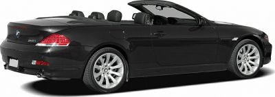 Rear side profile of black convertible with alloy wheels and open roof