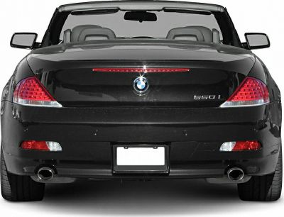 Rear view with dual exhaust and LED tail lights of a convertible
