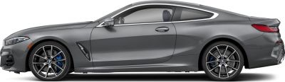 Side profile of a sleek coupe with striking multi-spoke alloy wheels