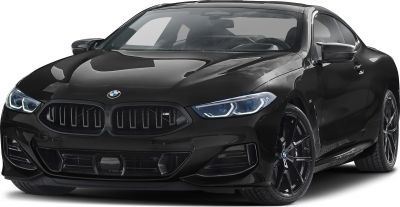 Front grille with LED headlights and sporty alloy wheels of a black coupe