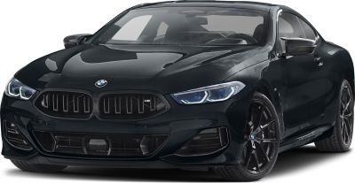 Aggressive front grille and LED headlights of luxury coupe