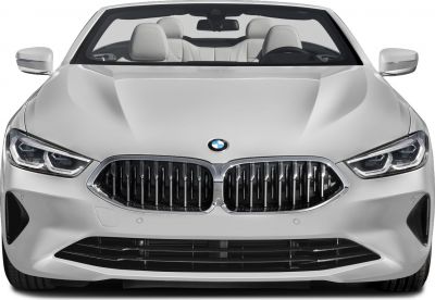 Front view with kidney grille, headlights, and sporty convertible design