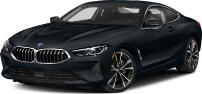 Sporty kidney grille and alloy wheels on BMW 8 Series G15 front.