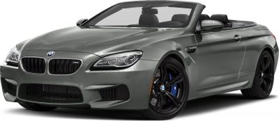 Convertible front view with aggressive grille and black alloy wheels with blue calipers