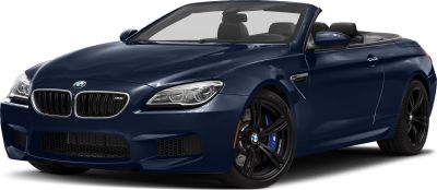 Front and side view of blue convertible with open roof and black wheels